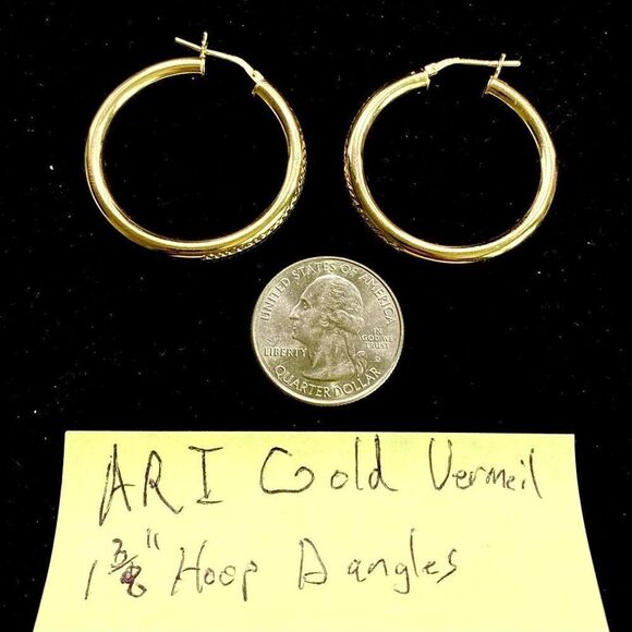 ARI Stunning 1 3/8” Gold Vermeil Dangle Hoop Earrings - Picture 5 of 5